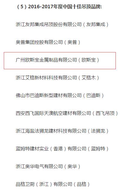 十佳吊頂品牌歐斯寶