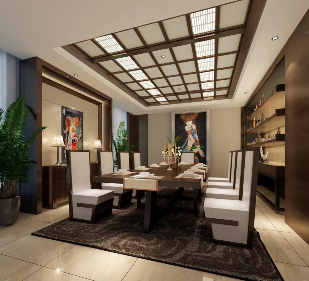 新中式風(fēng)格吊頂展示，餐廳空間